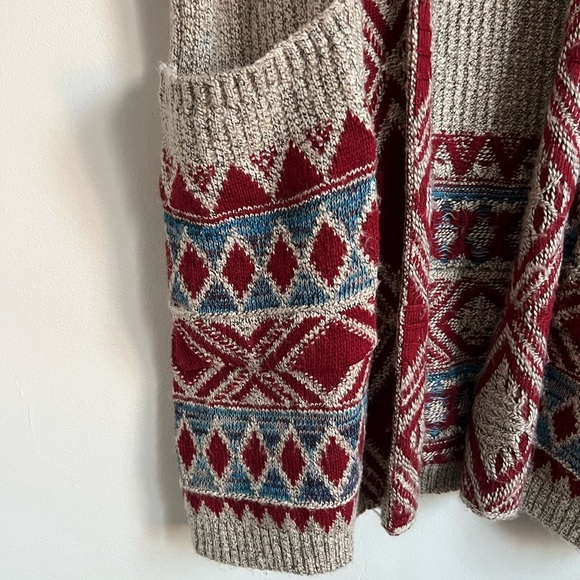 Lucky Brand Red & Blue Southwestern Open Front Cardigan - Picture 4 of 5